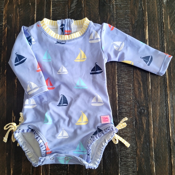 Ruffle Butts Swimsuit Long Sleeve One Piece Baby Girl Size 3-6 M - Picture 1 of 5